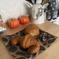 Cradle Pain au Chocolat and Croissant, alongside a Miller’s Raw Chocolate Bar   at Bonitas Wholefoods in Stowmarket