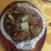 Dish with mockmeat and some vegetables at Beijing Zheng Long Zhai in Beijing