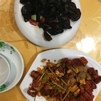 Amazing food.   Black fungus salad (top) and chillies and peanuts (amazing!) at Beijing Zheng Long Zhai in Beijing