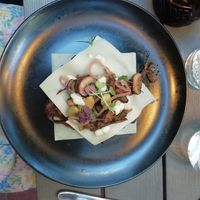 Hoofdgerecht: lasagne met paddenstoelen en 'parmezaan' crème at Lento in Antwerpen