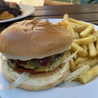 Moving Mountains Burger w/fries  at The Railway Tavern in Bromley