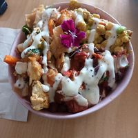 Chickpea salad, pad Thai and jackfruit taco. Yummmmm!! at Wild Pear Kitchen in New Plymouth