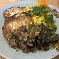 Tofu scramble, creamy mushrooms and sourdough toastt  at Wild Pear Kitchen in New Plymouth