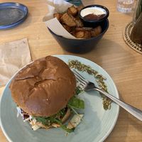 Hemp burger and potato skins  at Wild Pear Kitchen in New Plymouth