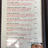 Vegetarian menu at Indio Resturante at Indio 2 in Chicago