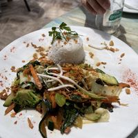 Sautéed veggies with soy sauce and basmati rice   at Tito's in Mojacar