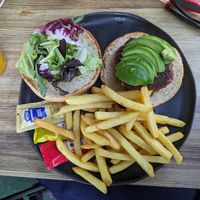Beyond burger with chips (beware the nonvegan mayo served with this) at Tito's in Mojacar