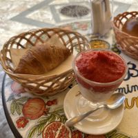 Almond and raspberry granita with vegan croissantt  at Bam Bar in Taormina