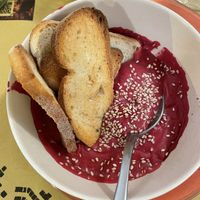 Hummus di barbabietola e ceci con olio al sesamo e crostini   at Locale in Palermo
