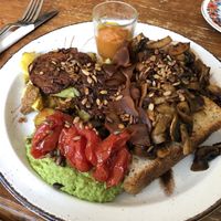 Sensational - full vegan breakfast with the surprising but very satisfying addition of pakora. This was simply delicious.  at Root in Hythe