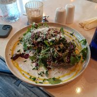 Sour-dough bread with mushrooms and curry creme. at Endless in Leipzig