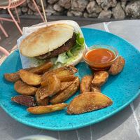 Vegan burger  at Sa Cala Beach Club in Mallorca