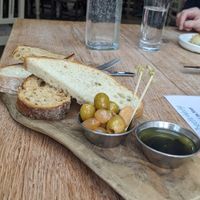 Bread & olives at Beetle and Wedge Boathouse in Moulsford