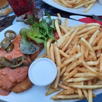 Vegan Schnitzel with peanut sauce at Cafe Extrablatt in Freiburg