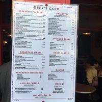 Wall menu. If you look hard enough, you will see a couple of vegan items....but not a lot. at Effy's Cafe in New York City