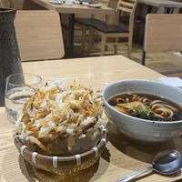 Kaki-age udon. Accompanied by a big nest of tempura for adding    at Yuki in the Hills in Aldgate