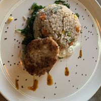 Arroz primavera con hamburguesa de la casa  at A Fuego in Copiapo