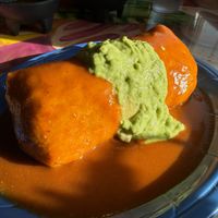  Veggie burrito, no dairy, added grilled onions, potatoes and red sauce.   at La Casita De Oro in Gold Beach