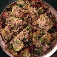 California veggie pizza! GF and with nondairy cheese at Lake Tahoe Pizza Company in South Lake Tahoe