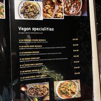 Vegan page on the menu  at Flavors of India in Cocoa Beach