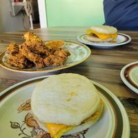 Fried shiitake mushrooms and breakfast Sammies!! at Anyone's Cafe & Bakery in Rochester
