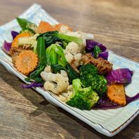 Vegan Sauteed Wheat Meat with Vegetables and Black Pepper Sauce at Paper Rice - Atrium in Central Singapore