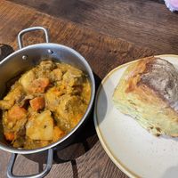 Vegan Massaman Tempeh Curry with corn bread  at Stew & Oyster in Leeds