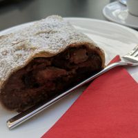 Plum-walnut vegan strudel at Strudel Cafe Kröll in Innsbruck