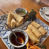 Fried tofu with peanut/lemon dip and spring rolls   at Chang Thai in St Pauls Bay