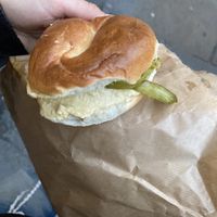 BAGEL: mustard + hummus + pickles TRUST ME  at Beigel Bake in Shoreditch