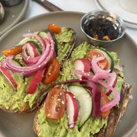 Aguacate Tosta sin Huevos—rica!  at MACANELA in Guanajuato