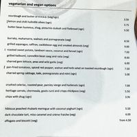 Vegetarian & vegan menu April 2022  at Ox and Finch in Glasgow