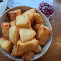 Roast potatoes with smoked cranberry ketchup at Ox and Finch in Glasgow