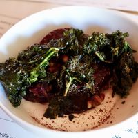 Salt-baked beetroot, seaweed hot sauce, and pistachio   at Ox and Finch in Glasgow