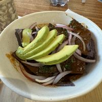 Chilaquiles - no cheese, no cream. Could definitely ordered with a tofu addition   at Amamba in Mexico City