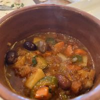 Moroccan vegetable tagine: potatoes, carrots, tomatoes, peppers, zucchini’s onions and garlic in an herbed sauce. Really nice. Oh and olives     at Aya Mediterranean Cuisine in Melbourne