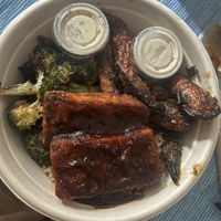 brown rice, bbq tofu, broccoli, sheet carrots  at DIG - Seaport in Boston