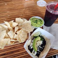 Black bean taco, chips/guac, jamaica at Salsa Limón in Fort Worth