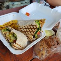 Vegan tuna wrap (L) and vegan burrito (R) and vegan cookie! at Livite in Brookline
