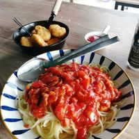 vegan spaghetti and nuggets at Green Dining in Hua Hin