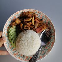 Fried TVP, mushroom with garlic and pepper #Veganuary at Green Dining in Hua Hin