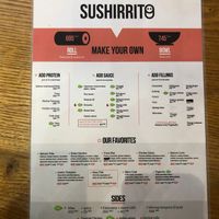 The English menu, V means vegetarian and VG means vegan.  at Sushirrito in Belgrade