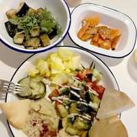 Up: Korean eggplant, daikon kimchi.
Down: Israeli combo with Korean eggplant. at Hummus Kimchi in Yerevan