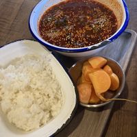 Spicy vegan soup (as kimchi is not vegan, they offered to swap for another)  at Hummus Kimchi in Yerevan