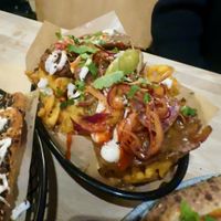 Vegan donner loaded waffle friess   at Stockport Produce Hall in Manchester