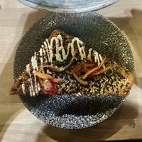 Vegan prawn toast - very oily!  at Stockport Produce Hall in Manchester