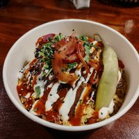 Kebab loaded rice at Stockport Produce Hall in Manchester