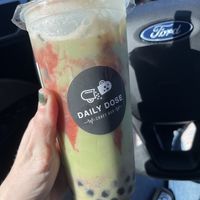 Red dragon- matcha with strawberry purée. I chose soy milk. Delicious   at Daily Dose Craft Bar in Jacksonville