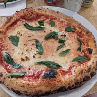 Large Margherita with vegan cheese at Donnelli's Pizzeria in Norwich