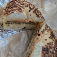 Plant Pete on onion garlic bagel at Pete's Bagels in St Petersburg